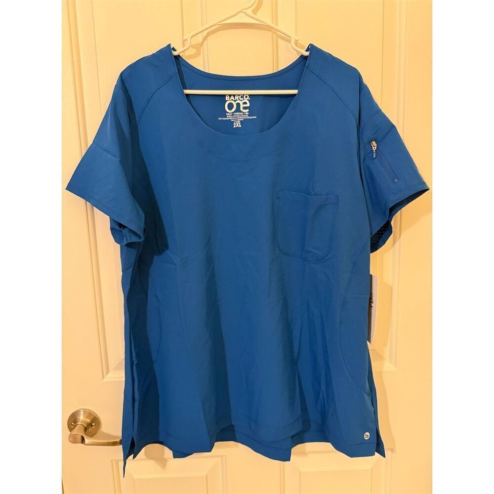 NEW Women's Barco 2XL Blue V-Neck Scrub Top 4-Way Stretch Workwear Blouse
